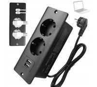 Multiprise 4-en-1 - Noir - 2 prises, 2 ports USB-A - Câble de 1,5 m - Durable et dotée de plusieurs fonctions de protection - Conception encastrable pour les bureaux à domicile, les restaurants et les
