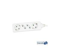 Multiprise 4 ports 2x Type F allemand + 2x Euro avec sécurité enfant blanc 1,5 m