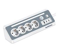 Multiprise 4 Prises EU avec Parafoudre, 1 Ports USB-A, 2 Ports USB-C - PC Ignifuge, Protection Contre Surcharge, Sécurité Enfant, Câble Pur Cuivre 2M, 3680W pour Maison & Bureau SUNMATIC