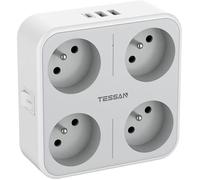 Multiprise 4 Prises Française avec 1 USB C et 2 USB A,TESSAN 7 en 1 Multiprise avec Interrupteur pour Domicile,Bureau,Gris