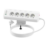 Multiprise 5 Prises d'angle avec USB, Multiprise de Table à Pince (Blanche) | Interrupteur Individuel avec Voyant,Rallonge Électrique 2M avec Protection Contre Les Surcharges pour Bureau, Maison, Cuisine