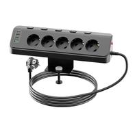 Multiprise 5 Prises d'angle avec USB, Multiprise de Table à Pince | Interrupteur Individuel avec Voyant,Rallonge Électrique 2M avec Protection Contre Les Surcharges pour Bureau, Maison, Cuisine