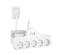 Multiprise 5 Prises Fiche Plate, pour Prise Extra-Plate Derriere Meuble | Prise Multiple avec Interrupteur Individuel,Bloc Murale avec USB Charge Rapide PD20W et QC18W,Rallonge Electrique 2M,Blanc