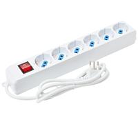 Multiprise 6 Places, multiprise électrique avec 6 Prises Italiennes 10 A et Schuko (allemandes) - Prise Italienne 10 A - Puissance 250 V/2500 W - câble de 1,5 m, Prises angulaires à 45 °
