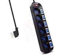 Multiprise 6 Places, multiprise électrique avec 6 Prises Italiennes et Schuko/allemandes, Prise Italienne 16 A, Puissance 250 V/2 500 W, câble de 1,5 m, Prises angulaires à 45°