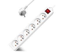 Multiprise 6 Prises 16A 2P + T avec Interrupteur, Extrastar Bloc 6 Prises, Rallonge 3M 230 V avec sécurité Enfant, Blanc