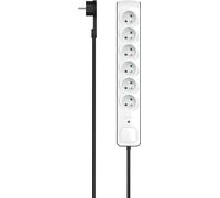 Multiprise, 6 prises, prot. contre surtens., connect. plat, 1,5 m, nr/blc