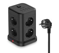 Multiprise à 8 prises avec ports USB, multiprise cube avec 4 ports USB, câble de 2 mètres, noire