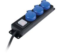 as - Schwabe Bloc de 3 prises de distribution avec interrupteur, prises de courant de sécurité avec couvercles rabattables, 1,5 m de câble, 230V, 16A, IP44, noir, 838603