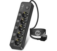 Multiprise avec interrupteur 2M, 5 prises Multiprise Electrique avec 2 USB-A et 1 USB C, Prise Multiple Parafoudre Parasurtenseur