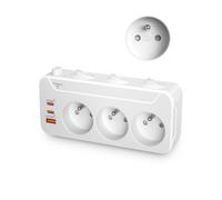 Multiprise avec Interrupteur Individuel, 3 Prises Françaises avec Terre | Multiprise Parafoudre et Surtension,Prise Multiple Murale,Triplite Prise Frontales à Rotation Horizontale Verticale,Blanc