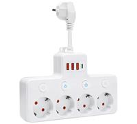 Multiprise avec Interrupteur Individuel, Multiprise Murale 4 Prises USB, Prise Multiple Parafoudre, Multiprises 4 USB (1 Type-C) Flexible Bureau, pour Maison, Cuisine, Voyage