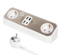Multiprise avec interrupteur - Multiprise de bureau - 2 prises Schuko - 3 ports USB-A + 1 port USB-C - 1,5 mètre - Argent - Allteq