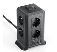 Multiprise avec Interrupteur, Multiprise Parafoudre et Surtension with 8 Sortie AC and 4 USB Ports, pour Le Bureau, Salon, Chambre à Coucher