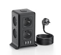 Multiprise avec Interrupteur Tour, 12 en 1 Prise Multiple avec 8 Prises Françaises et 4 USB, Multiprise 1 USB C et Rallonge Electrique 2M, Multi Prise Electrique Convients, Maison, 3680W, Noir