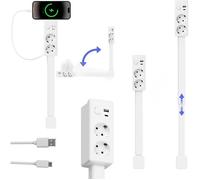 Multiprise Avec Ports Usb-A, Usb-C Et 2 Prises Secteur, Rallonge Murale Extensible Et Rotative, Idéale Pour Les Tables De Chevet