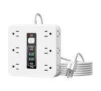 Multiprise avec ports USB, gain de place avec interrupteur, rallonge plate avec 16 prises - Convient pour le bureau à la maison, le dortoir d'étudiant, la cuisine, le mur, le salon, le canapé arrière