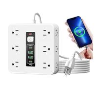Multiprise avec ports USB | Gestion de l'électricité | Rallonge de prise plate avec 16 prises | Convient pour le bureau, la maison, le dortoir d'étudiant, la cuisine, le mur, le salon, le canapé