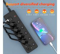 Multiprise avec prise EU, contrôle indépendant des prises, cordon d'extension de 2 m, prise électrique avec 4 ports USB et 2 ports Type-C White