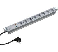 Multiprise Bachmann 19" en aluminium, 1U, 8 prises, 35°, gris, 2,0 m, sans interrupteur