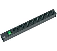 Multiprise Bachmann 19" en aluminium, 1U, 8 prises à 35°, noir, 2,0 m, avec interrupteur