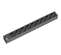 Multiprise Bachmann 19" en aluminium, 1U, 9 prises à 35°, noir, 2,0 m, sans interrupteur