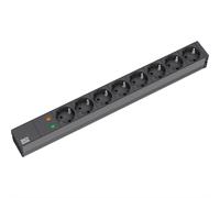 Multiprise Bachmann 19" en aluminium, 1U, sans interrupteur, 8 prises, noir, 2,0 m