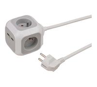 Brennenstuhl Multiprise Alea-Power Blanche, de Forme cubique, 4 Prises + 2 Prises USB, avec 1,4m de câble Gris & Blanc