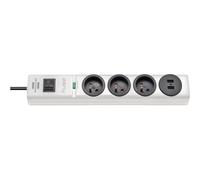 Multiprise BRENNENSTUHL « hugo ! » : 3 prises électriques et 2 ports USB avec protection contre les surtensions / parafoudre - Blanc