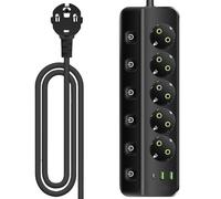 Multiprise commutable individuellement, multiprise avec 2 USB-A et 1 USB C, 8 en 1, multiprise, protection contre les surtensions pour la maison, le bureau (noir)