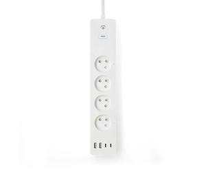 Multiprise Connectée Wi-Fi 4 Sorties 3680W 2m avec 4 Ports USB Blanc