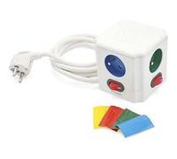 Multiprise cube 4 prises FISHTEC Interrupteurs lumineux individuels câble 1,5 m compacte pour bureau salon chambre maison Blanc G