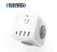 Multiprise Cube 7-en-1 avec Interrupteur Marche/Arrêt, Prises AC Multiples, Ports de Charge USB-A et Type C, 4000 W MAX Blanc