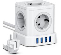 Multiprise Cube 9-en-1 avec USB 5 Prises EU avec 3 Ports USB-A et 1 Port USB-C 4000W Prise avec Interrupteur et Cable 2M Rallonge