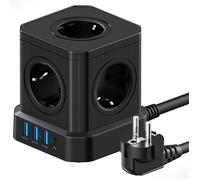 Multiprise Cube 9-en-1 avec USB 5 Prises EU avec 3 Ports USB-A et 1 Port USB-C 4000W Prise avec Interrupteur et Cable 2M Rallonge