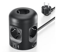 Multiprise cube à 5 prises avec 3 ports USB, câble d'extension de 2 mètres, noire