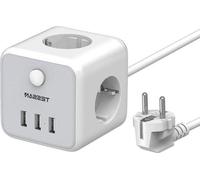Multiprise cubique avec 3 prises électriques et 3 ports USB - Multiprise - Interrupteur - Station de recharge USB - Prises de table pour téléphone - Pour la maison et le bureau - 15 m - Gris