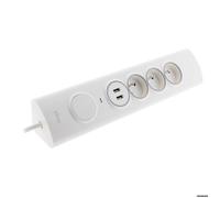 Multiprise d'angle 3P 16A + 1P 16A latérale + 2 USB parafoudre précâblée - Blanc - Otio