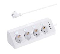 Multiprise d'angle avec USB,Multiprise Electrique Parasurtenseurs 4 Prises | Prise d'angle avec Interrupteurs,Protection contre les surtensions,Bloc Multiprises pour la maison et bureau,Câble 2M,Blanc