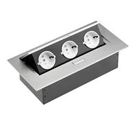 Multiprise de bureau 3 prises Schuko sans câble d'alimentation en aluminium