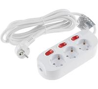 Multiprise de Table avec Interrupteur Unique, 3 ou 5 Prises, Blanc, câble de 1,5 m, Interrupteur Lumineux et sécurité Enfant (3 Prises, Interrupteur éclairé, Blanc).