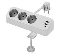 Multiprise de table VALUE, 3 prises avec pince de fixation, avec chargeur USB (2x USB-A, 1x USB-C), 1,5 m