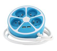 Multiprise design circulaire - CHACON - 4X16 A - Cordon 1,5 m - Avec 2 USB-A + Interrupteur - Bleu
