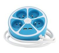 Multiprise Design Circulaire - Chacon - 4X16 A - Cordon 1,5 M - Avec 2 Usb-A + Interrupteur - Bleu Bleu G