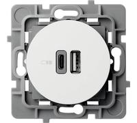 Multiprise double avec ports USB-A et USB-C 3 A pour le chargement et l'alimentation de divers appareils, en plastique ABS, blanche, 76 x 76 x 42 mm