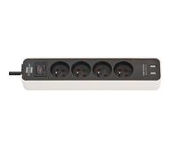 Brennenstuhl Multiprise ECOLOR blanc, 4 prises femelles + 2 prises USB, avec 1,5 m de câble