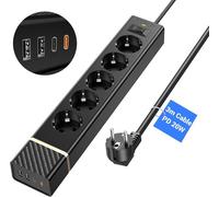 Multiprise Electrique 3M 5 Prises et 4 Ports USB, Multiprise Parafoudre et Surtension et Interrupteur 1700J, Rallonge Electrique 3M