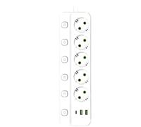 Multiprise Électrique : 5 Prises Secteur, 2 USB, 1 Adaptateur USB-C, 2 M de Prise, Sécurité et Protection Contre les Incendies, Prise Européenne
