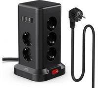Multiprise électrique avec ports USB - 11 prises avec protection contre les surcharges et interrupteur, sangle de sécurité pour enfants, 1 port USB-C et 3 ports USB-A - Rallonge de 1,8 m pour la cuisi