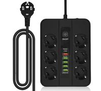 Multiprise Electrique, Multiple USB Murale, Multiprise Murale 16A, Prise Multi Parasurtenseur Parafoudre et Surtension avec Cable 2m, Secteur USB B Gris Convient pour Domicile Bureau Compatible